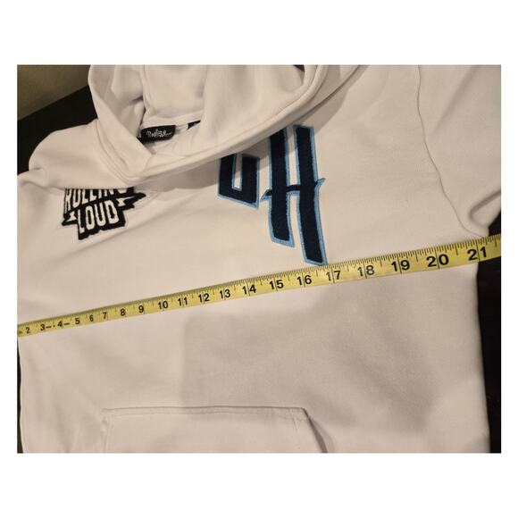 Rolling Loud Gold Hearts Hoodie Sweatshirt White Blue Mens Small Pockets Cotton - Picture 9 of 12
